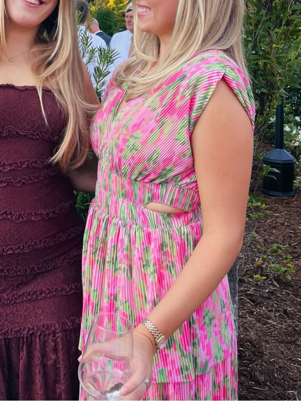 Fab’rik Pink and Green Floral Pleated Floor Length Dress